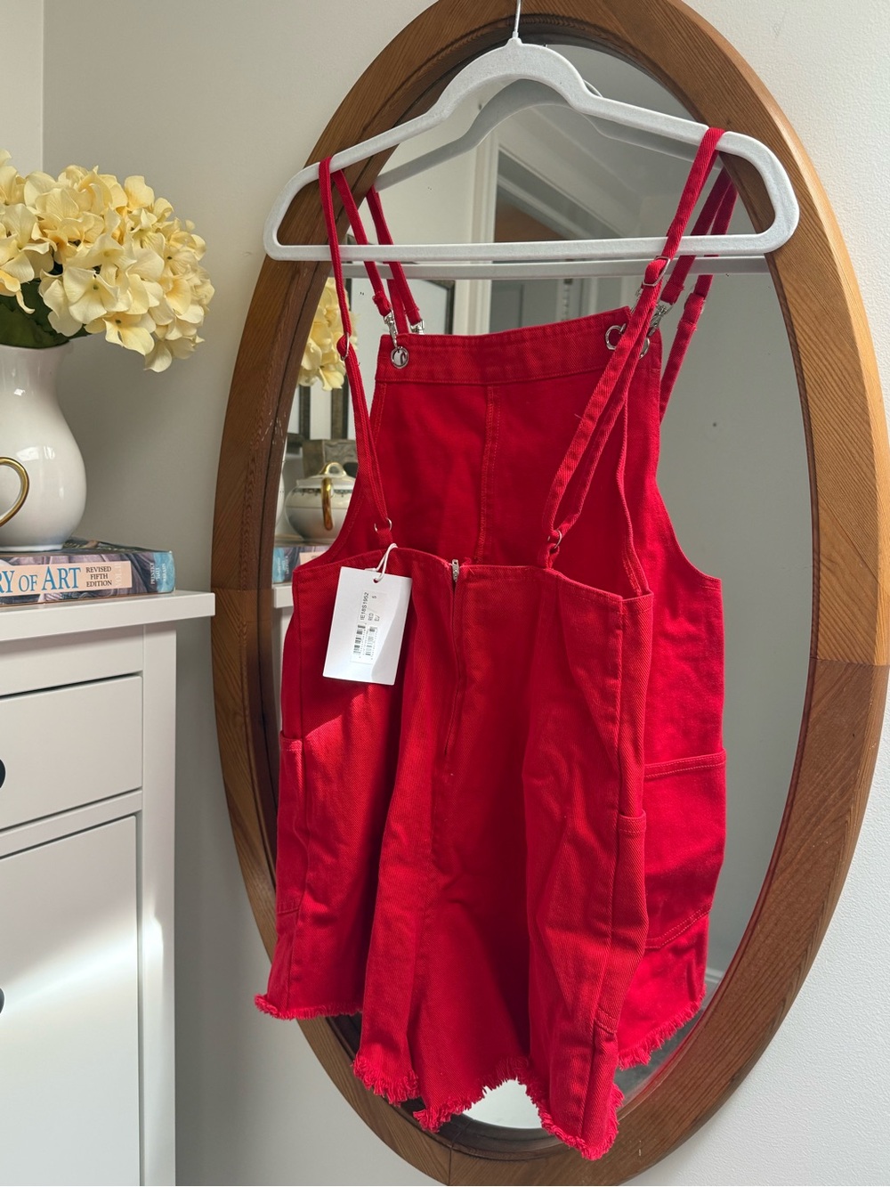 12th Tribe Bright Red Denim Overall Dress